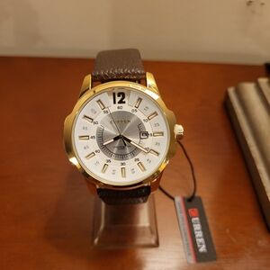 Brand New Gold & White Curren Chronometer Quartz Men's Watch